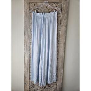 New Milio Milano Pull On High Rise Luxe Silk Pants XL Light Blue Wide Leg